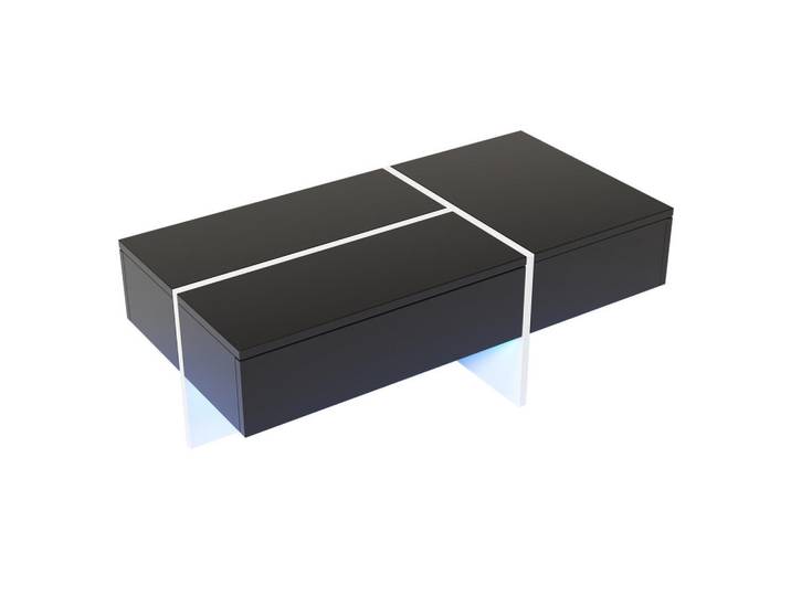 Flieks Couchtisch 100x50cm Hochglanz Schwarz-Weiß Colorblock App-LED, Holz, 54x23x72 cm, Wohnzimmer, Wohnzimmertische, Couchtische