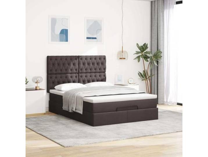 KTHLBRH Boxspringbett 140 x 190 cm mit Federkernmatratze Hydraulisches Heben, Polyestergewebe, Kopfteil inklusive, Dunkelbraun