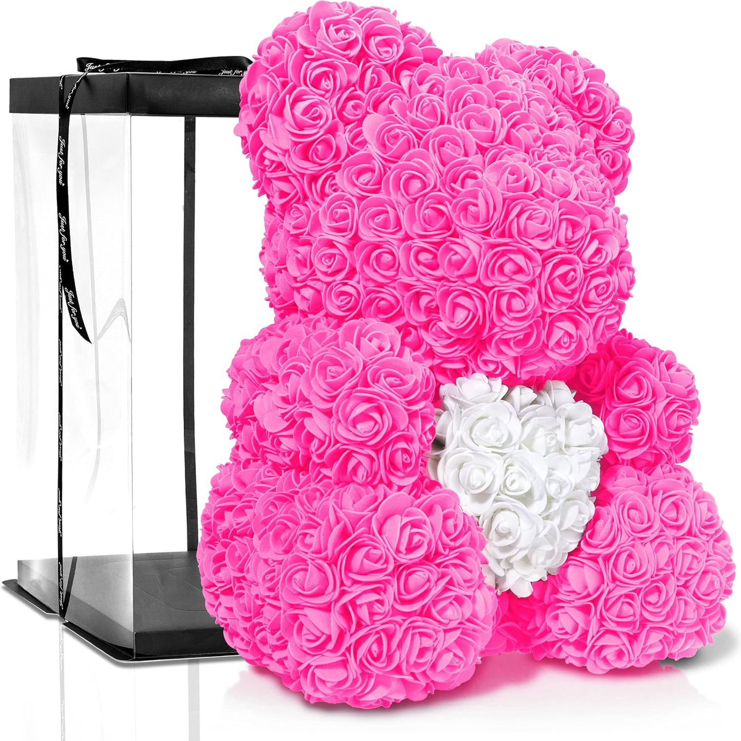 Rosebear Bloemenbeer met geschenkdoos, Roze met hart, 40 cm
