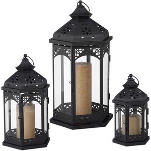 Relaxdays Laterne 10025488, schwarz, outdoor, aus Metall, wetterfest, 14 - 23,5cm, 3-teilig