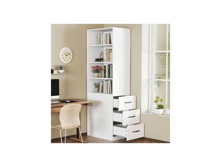 ®RisingFF Bibliothèque ultra-étroite de 180 cm de haut avec tiroirs latéraux meuble haut de salon bibliothèque