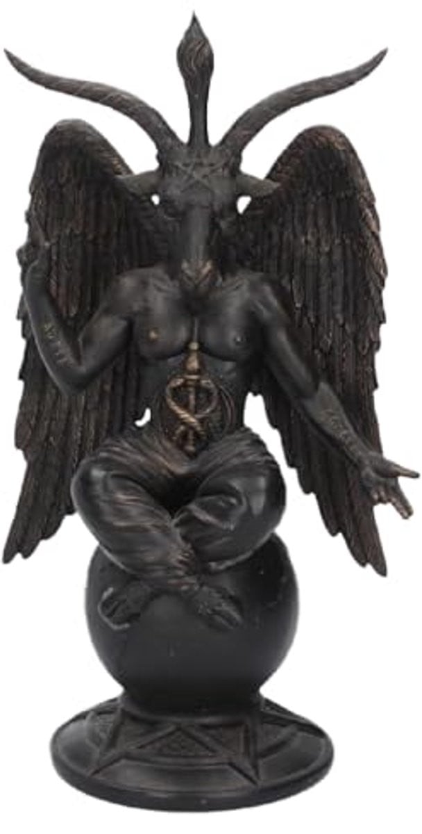 Antiek Baphomet beeld met drie hoorns voor op tafel