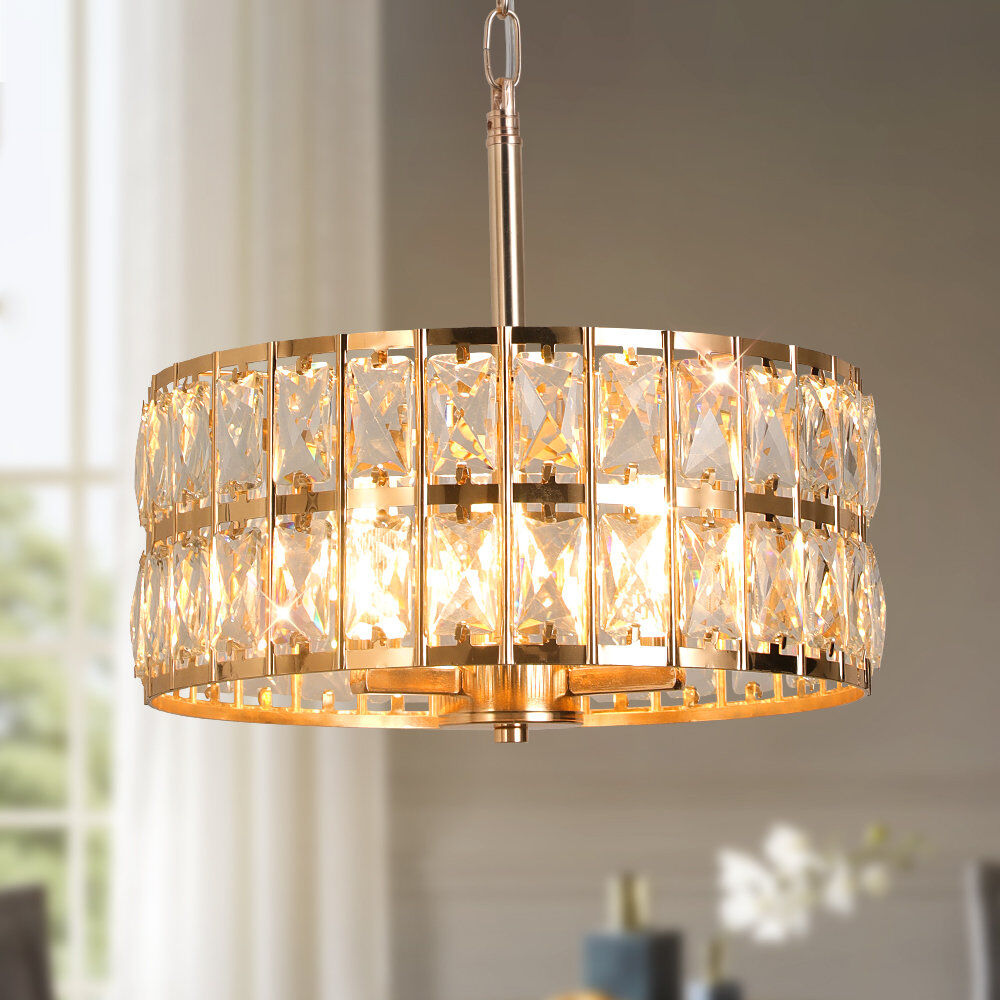 GreeLustr 3 - Light Drum Chandelier Gold 25cm H X 30cm W X 30cm D