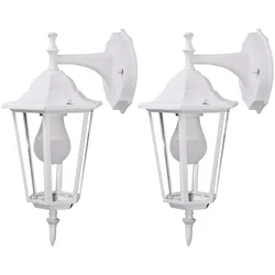 RGB LED Wandleuchte dimmbare Wandlampe Außenlampe Gartenleuchte Laterne, 1x E27 RGB LED Farbwechsler dimmbar, Fernbedienung, IP44, Alu Glas weiß 2er Set