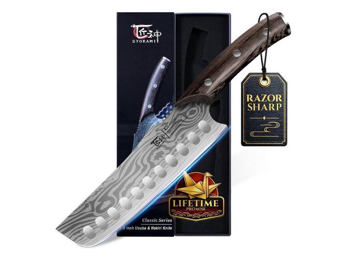 LuxusKollektion Gemüsemesser Kochmesser Nakiri 18.3cm Damast Holzgriff