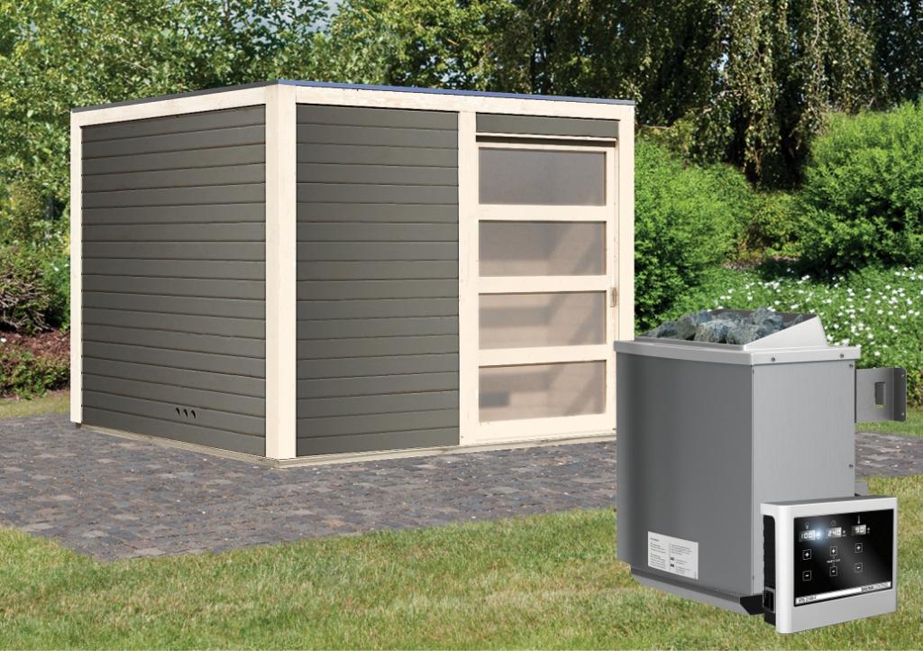 KARIBUHOLZT Sauna Cuben, 9kW ext. Strg. bronz.GGT, grau 09238957