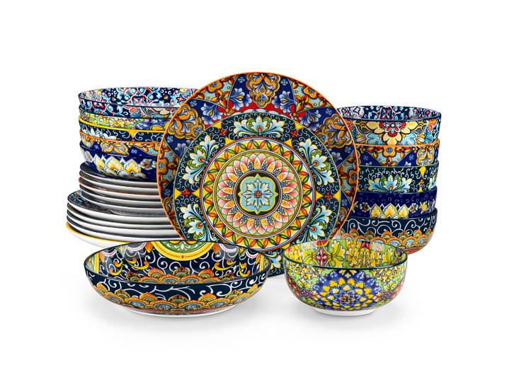 Vancasso 24 pièces ensembles de vaisselle bohème Double face porcelaine céramique assiettes ensemble avec 6 pièces assiette à dîner/assiette à Dessert/soupe/bol
