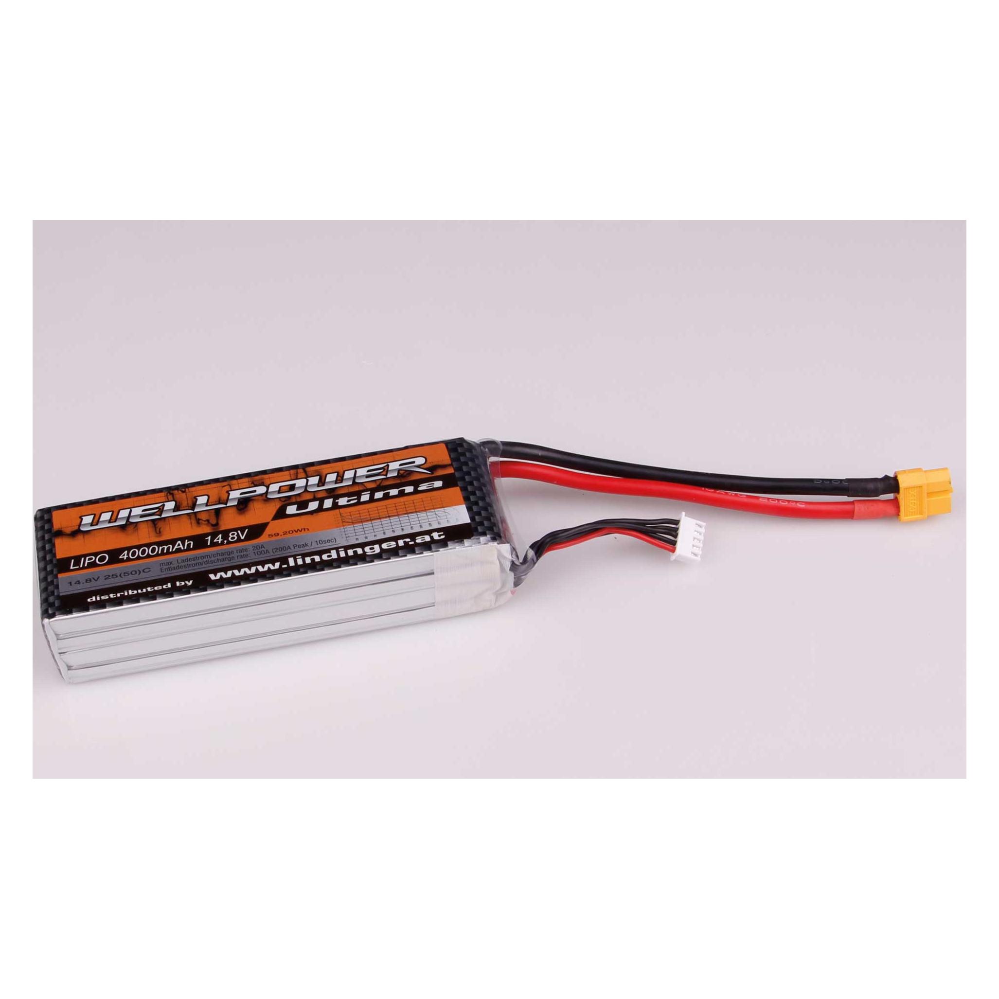 Wellpower lipo akku ultima 4000 mah / 14,8 volt 4s 25/50c ch3/5 xt-60 (4000 mAh, 14.80 V) (4000/25-4S)