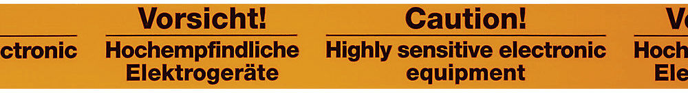 Signal-Warnband, Aufdruck Vorsicht! Hochempfindliche Elektrogeräte, VE 3 Stk, orange, ab 10 VE ratioform