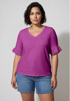 Plus Size Women's Eyelet Trim Top by Avenue in Banana Cream (Size 14)