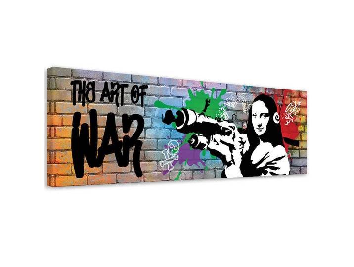 Feeby Wandbild banksy mona lisa und die panzerfaust, Mehrfarbig, Pop-Art, Rechteckig, 90x30 cm, Bilder & Rahmen, Bilder, Leinwandbilder