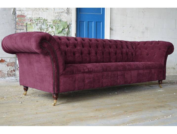 JVmoebel Chesterfield-Sofa Chesterfield Sofa in Bordeaux Rot aus Samtvelours, Packung, Made in Europa
