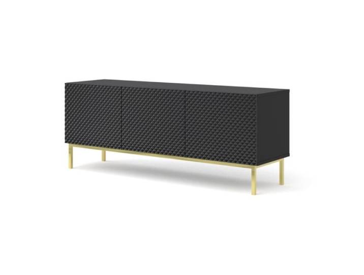 Meubles TV - AC-Déco - Meuble TV à trois portes avec cadre doré  Ravenna  - Noir brillant - L 150 cm