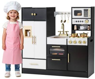 Costway Kids Play Kitchen with Realistic Lights Sounds-Black