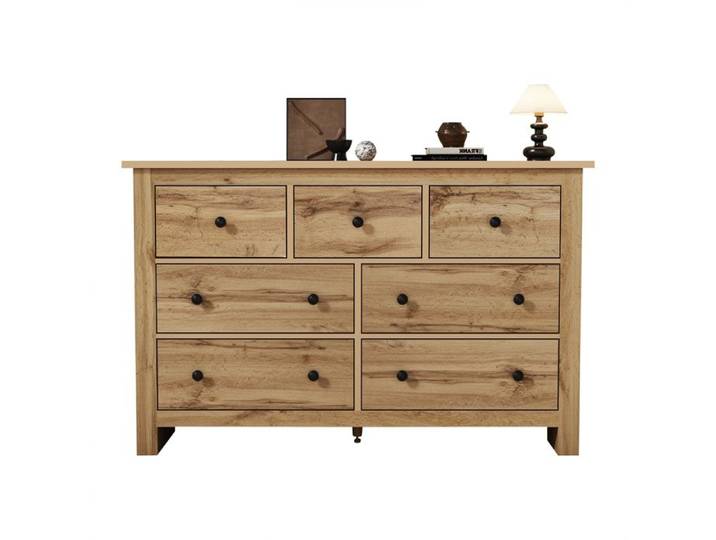 Commode 152x40x89cm couleur bois d'origine avec 7 tiroirs