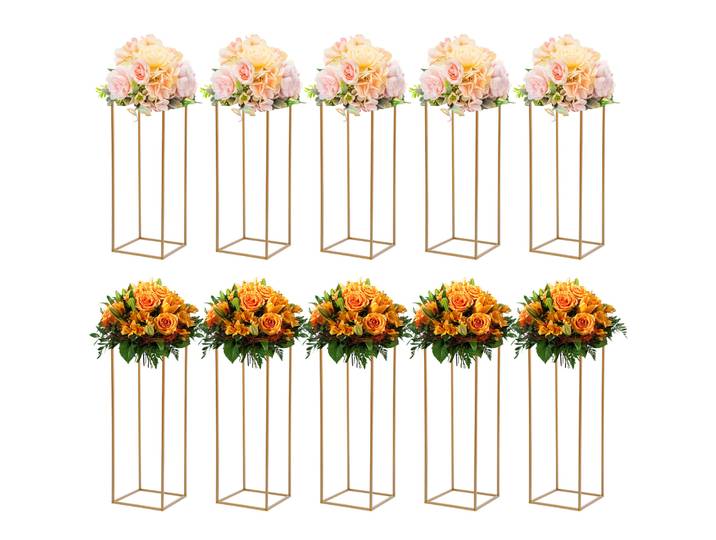 10 pièces de supports à fleurs pour mariage, pour centre de table de mariage, 80 cm de haut, ensemble de colonnes en métal doré, support de vase à fleurs géométrique