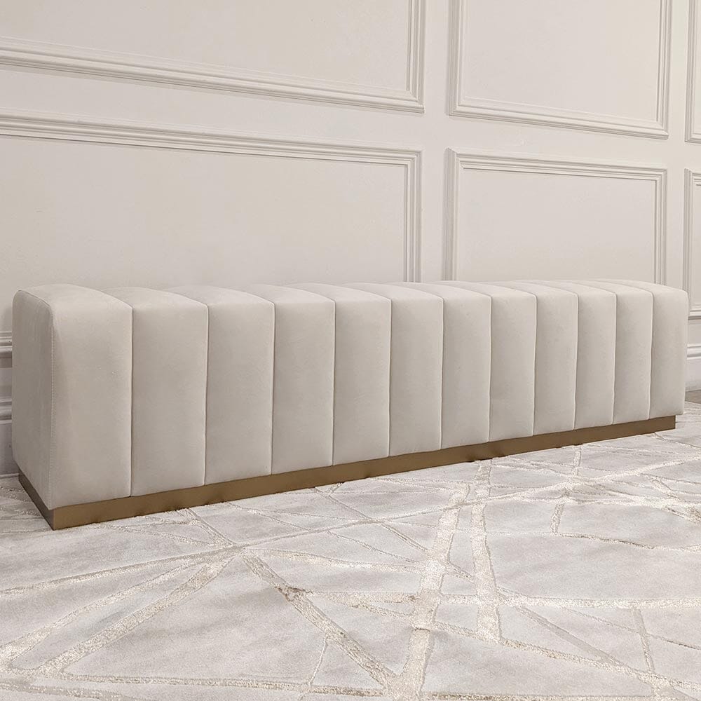 Madeline Cream Velvet & Gold Luxury Bench, Super King