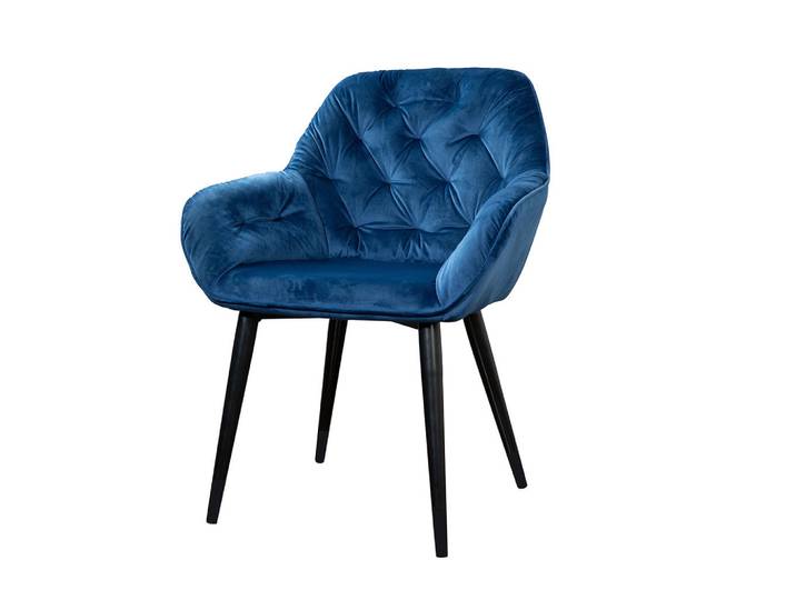 Stuhl, Dunkelblau, 62x82x60 cm, Metall & Textil, Chesterfield, Glamour, MID.YOU
