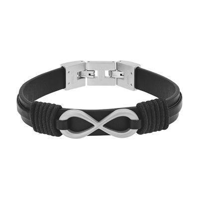 Lederarmband TOM TAILOR "Schmuck Edelstahl Leder Textil Infinity Unendlichkeitsschleife", schwarz (edelstahlfarben, schwarz), Armbänder, Herren, 21,5cm, Edelstahl Leder Textil, Edelstahl, Leder, Textil, Lederarmband