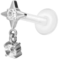 PTFE Labret mit Innengewinde + Titan-Aufsatz STERN + KRISTALL