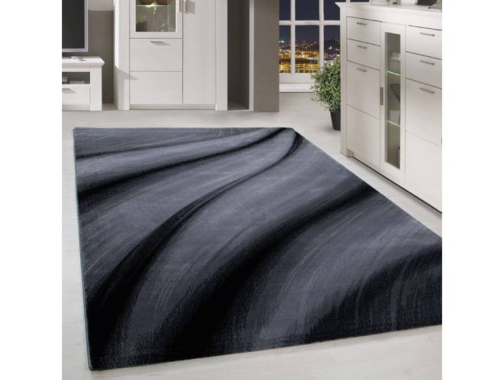 Homebyhome Tapis de Salon Design Vagues Abstraites Noir 160x230 cm Moderne Tapis Moelleux