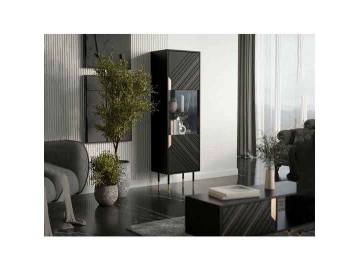Vitrine Mamede Dmora en Bois Mélaminé Noir 40x54x180h cm