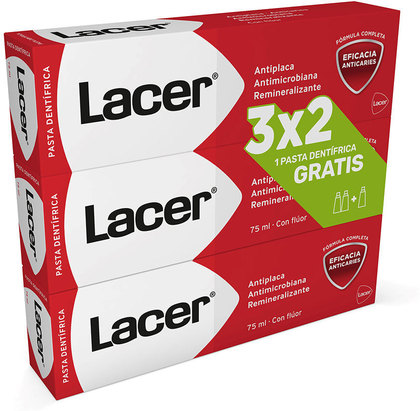 Lacer Lot de 3 tubes de dentifrice de 75 ml