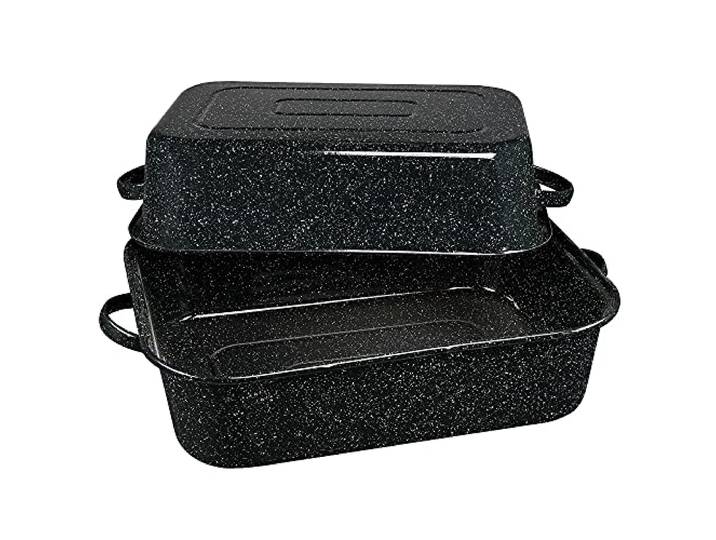 Granite Ware Rechteckiger Bräter mit Deckel, 53,3 cm, Emaille-Stahl-Kochgeschirr, antihaftbeschichtet und chemikalienfrei, spülmaschinenfest, 11,3 kg Kapazität, großer Bräter für Fleisch, Geflügel