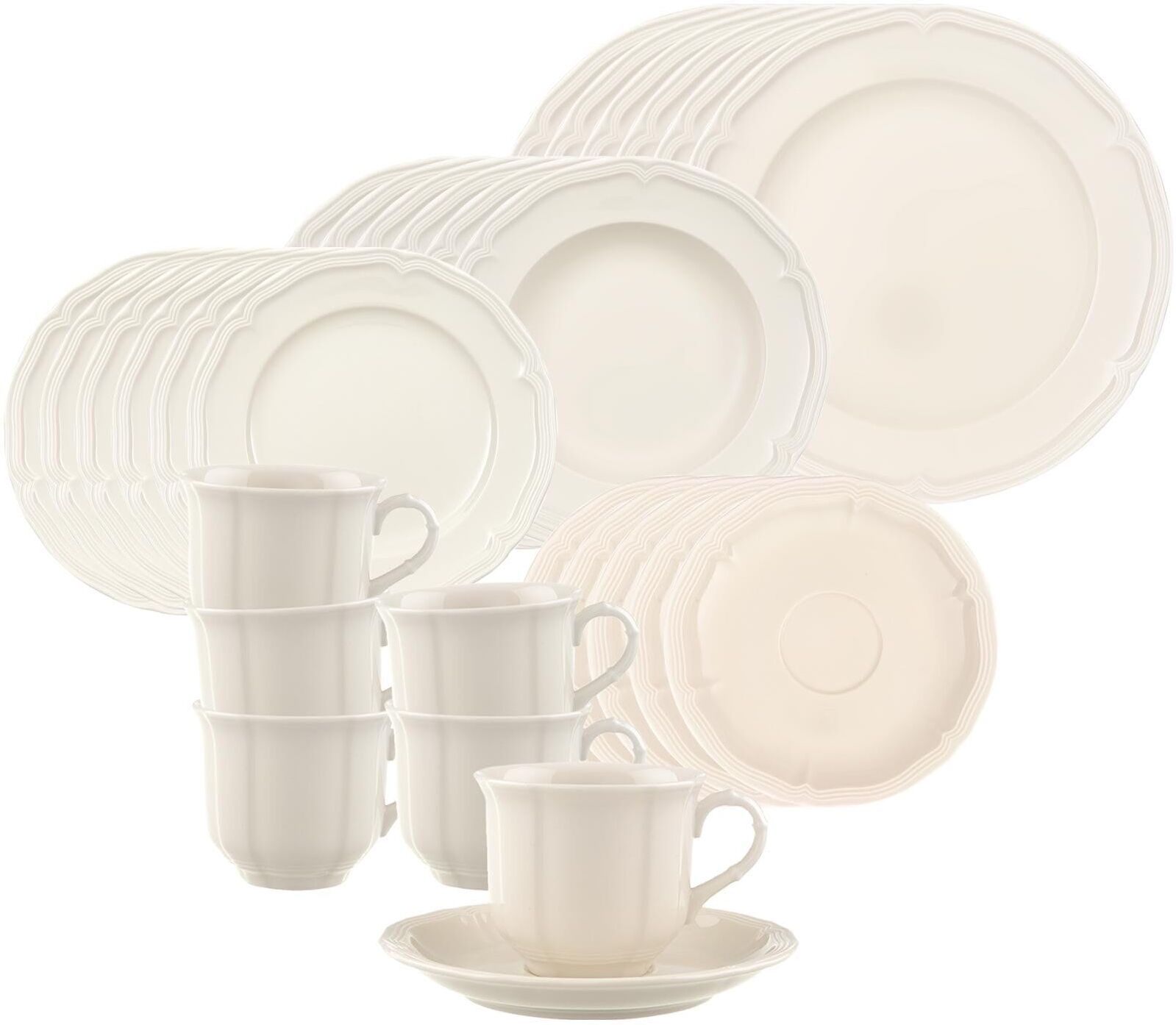 Geschirr-Set VILLEROY & BOCH "Kombiservice Manoir 30er Set weiß", weiß, Porzellan, Geschirr-Sets, Geschirr-Set
