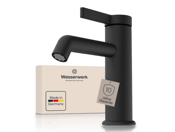 Waschtischarmatur WASSERWERK WT 11 , schwarz (schwarz matt), B:5cm H:16,5cm T:16cm, Messing, Armaturen, Waschtischarmatur, inkl. Popup, wassersparend