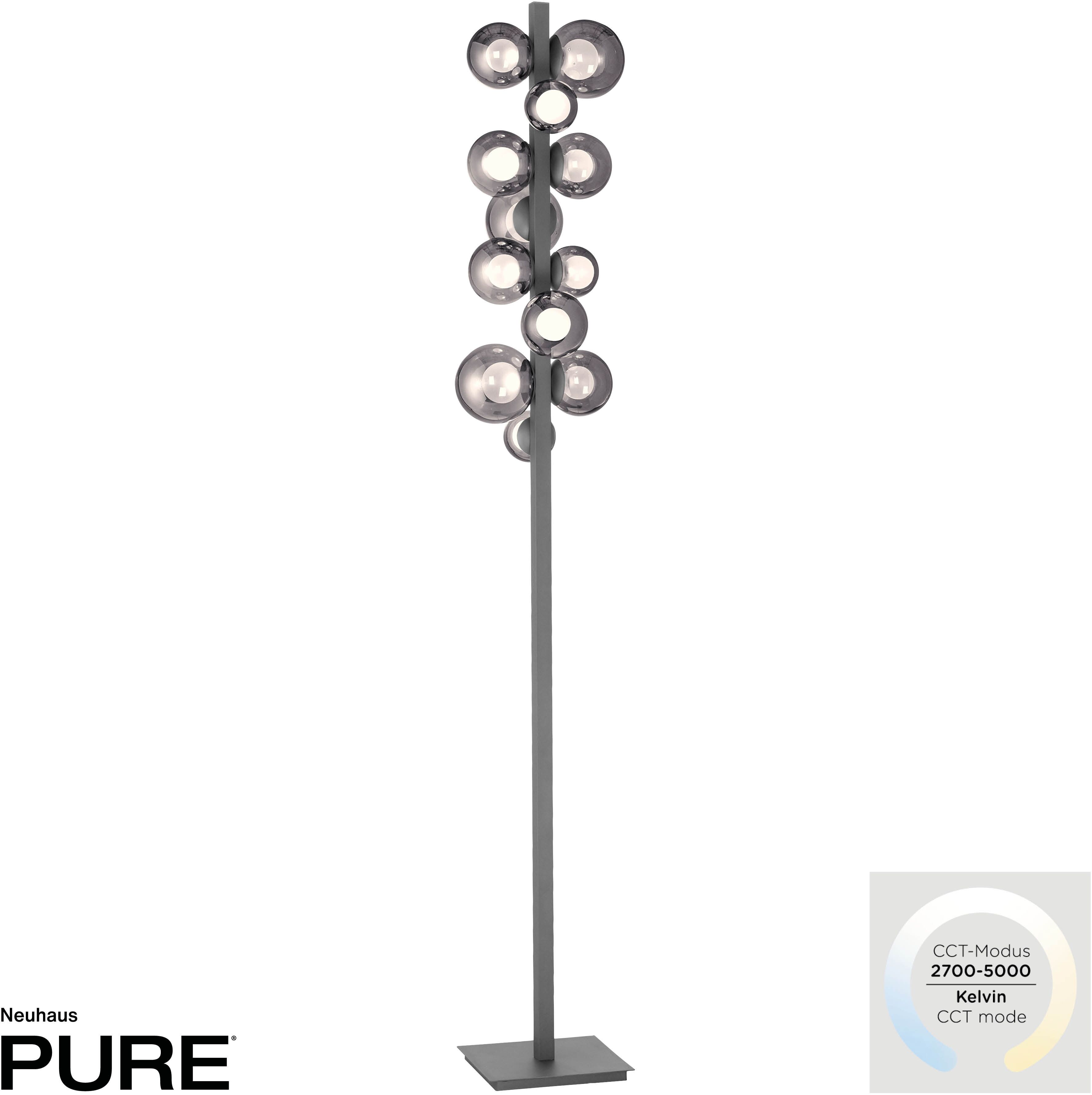 NEUHAUS PURE LED Stehlampe "PURE Popup", grau (platinfarben), 12, H: 160cm, 1 Stk., Leuchten, Stufenloses dimmen, CCT, Tastdimmer, Memoryfunktion, LED Stehlampe