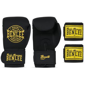 BENLEE Boxhandschuhe Starter Set, schwarz/gelb, für Erwachsene, Trainingshandschuhe aus Kunstleder, mit Klettverschluss, 14oz