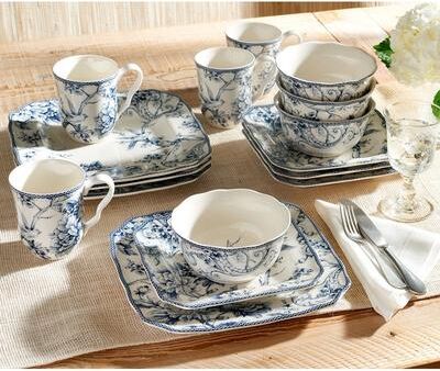 222 Fifth Adelaide 16-Piece Porcelain Dinnerware Set, Blue
