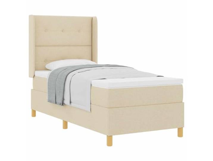 PUGYNBK Boxspringbett, cremefarben, 90 x 200 cm, Stoff Verstellbares Kopfteil, mittlere Festigkeit, goldene Beine, Holzsockel