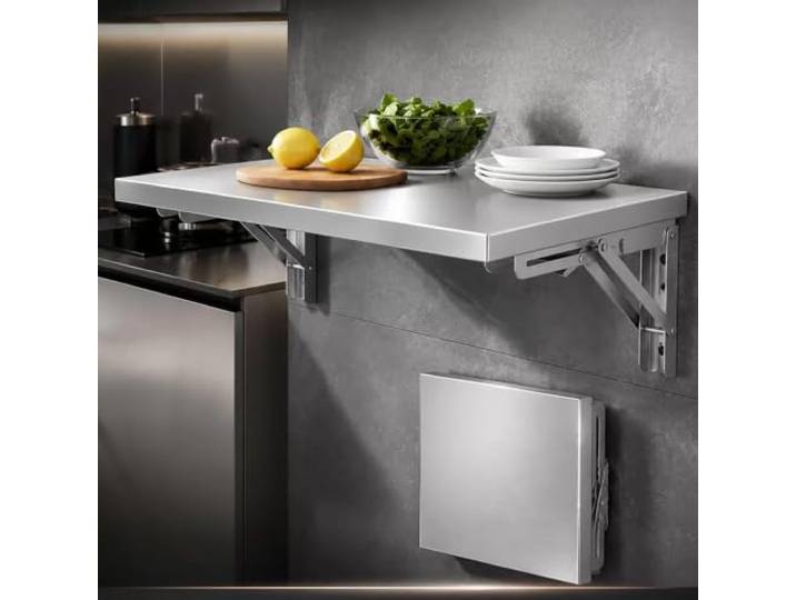 Gaommini Klappbares Konzessionsregal aus Edelstahl Robuster, ausklappbarer Frühstückstisch, Esstisch, Wäscheaufhängetisch und Arbeitstische(L110xW50cm/L43xW20in)