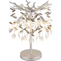 LED Tischleuchte Beistelllampe Tischlampe silberfarben Glaskristalle rauch H 50 cm