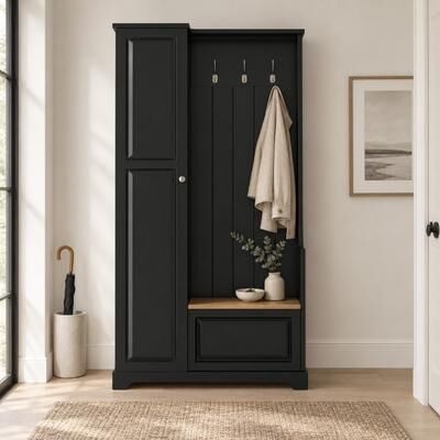 Fundinbaths "35.6"" Hall Tree with Flip-Up Storage Bench, Coat Hooks, Shoe Cabinet and Adjustable Shelves"