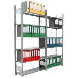 PROREGAL Aktenregal FALKE Stecksystem für Standard-Ordner | Grundregal | HxBxT 200x87x30cm | 6 Ordnerebenen | Fachlast 80kg | Einseitig nutzbar