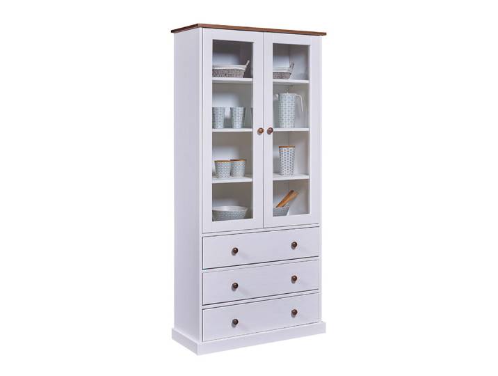 99.20901466 Vitrine Westerland aus Weißem Kiefermassivholz mit Sepia Brauner Deckplatte