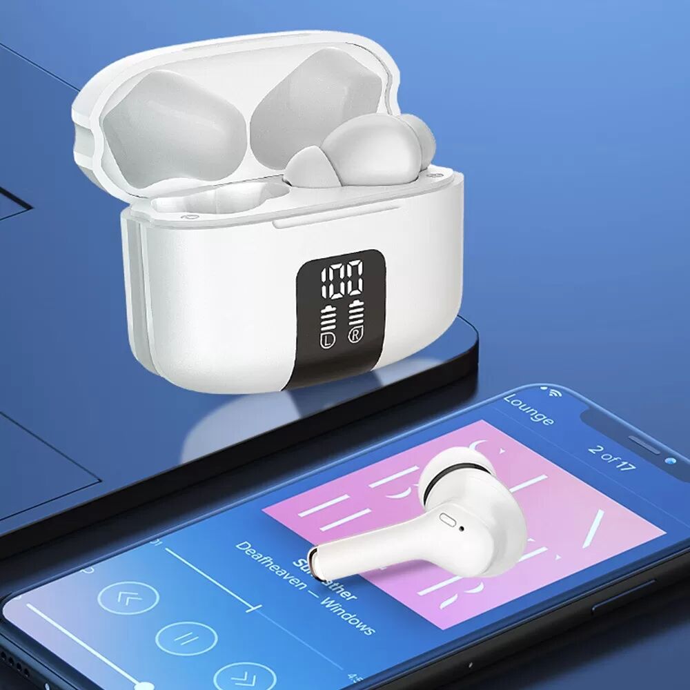 INF Bluetooth Kopfhörer mit ENC, Digitalanzeige, Sport, 2 Stk. Weiß