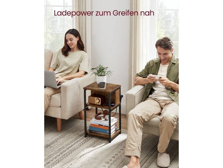 VASAGLE Beistelltisch, mit Steckdose, 2 AC-Anschlüsse, 2 USB-Anschlüssen