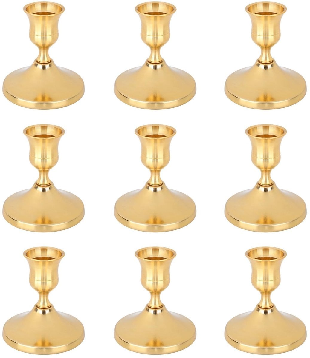 Omgoods 9-delige Vintage Messing Gouden Kaarsenhouders Set voor Taper Kaarsen