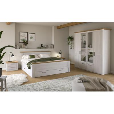 Schlafzimmer-Set HOME AFFAIRE "COSENZA, 4-teilig, Kleiderschrank, Bett & 2x Nachttische", weiß (sibiu lärche nachbildung, artisan eiche nachbildung), ohne Matratze, B/H: 180cm x 200cm, Schlafzimmermöbel-Sets, Schlafzimmer, Schlafen, Set,...