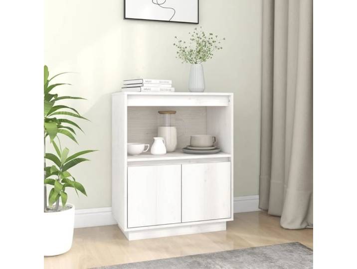 Buffet bas - TBEST - HOP813521 - Bois massif - Blanc - 2 portes