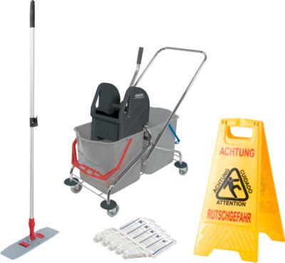 Komplettset Doppelfahreimer und gratis Aufsteller "Rutschgefahr", 2 x 27 Liter Eimer