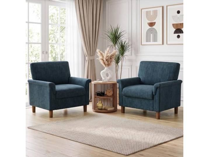 LIOVOYO 2 Stück moderner Wohnzimmer-Sessel, entspannender Sessel aus Schneelaterial, Schlafzimmer-Lesebank mit Armlehnen, Einzelsessel und Eckenstuhl, einfach zu montieren, blau