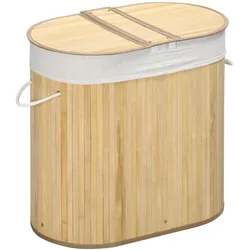 WÄSCHEKORB 100L Wäschebox mit Deckel, Griff, 2 Abschnitten Bambus Natur