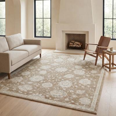 ROW Lauren Traditonal Floral Light Brown/ Beige Textured Pile Area Rug