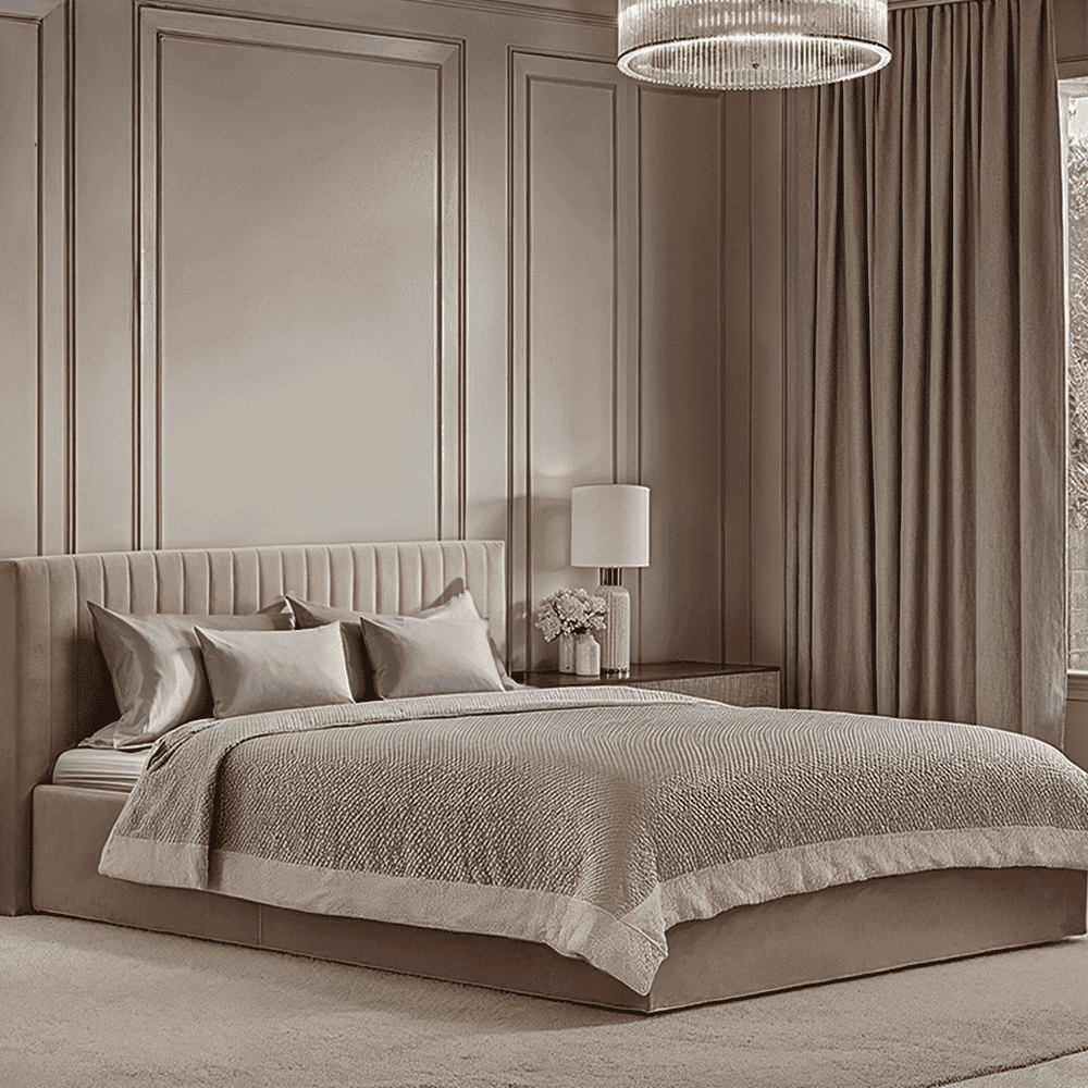 Harriet Low Beige Velvet Channelled Ottoman Bed, Super King