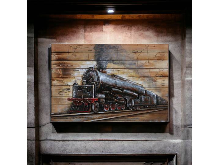 Tableau Relief Locomotive en Bois et Métal